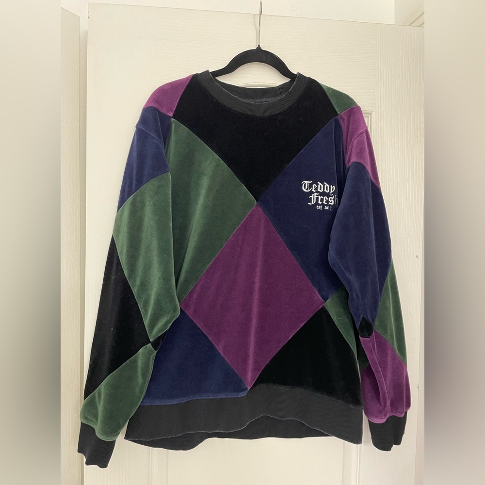 Teddy Fresh diamond velour sweatshirt XL vintage 90s disco